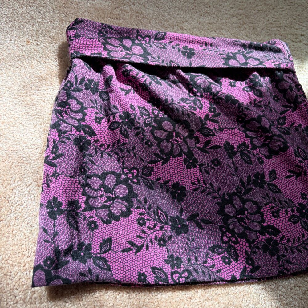 y2k whimsigoth mall goth pink black lace print mini skirt